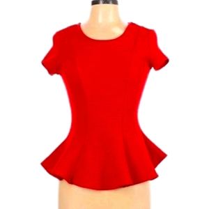 Iz Byer bright red pleated peplum blouse
